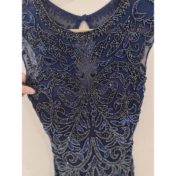 Primavera Couture Fitted Mesh Navy BlueBeaded Dress Sz 10 Prom Formal Homecoming - Picture 10 of 11
